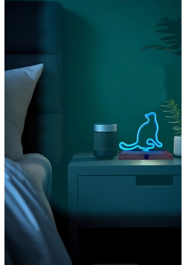 Işıklı Tablo Marketi Kedi Figürlü Neon Gece Lambası Amber Sarı