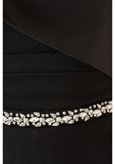 Ac By Aanchal Chanda Embellished Off - Shoulder Scuba Kristal Işlemeli Kadın Elbise Siyah