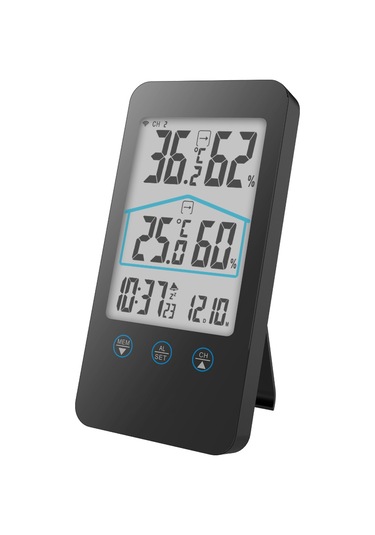 Yunboo Dokunmatik Tuşlu Dışarı/içeri Sıcaklık Nem Ölçer - 30m Kablosuz Sensörlü İklim İzleme İstasyonu Siyah Pil Yok