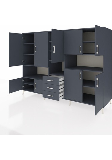 Kronos Dolap 13 Raflı 3 Çekmeceli 9 Kapaklı 220x59x163 Antrasit-a Antrasit-antrasit