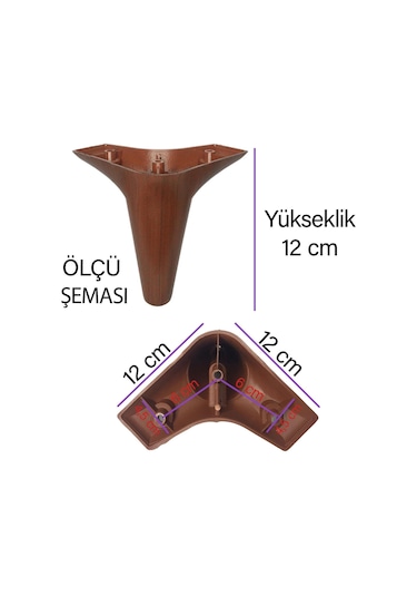 4 Adet Zelve 12 Cm Ceviz Ahşap Desenli Lüx Mobilya Kanepe Sehpa Ünite Koltuk Ayağı Baza Ayak