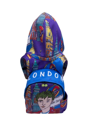 İkigai City Serisi Okula Dönüş London Desenli Çıkabilir Kapüşonlu Hafif Notebook Cepli Sırt Çantası - Renkli Çok Renkli