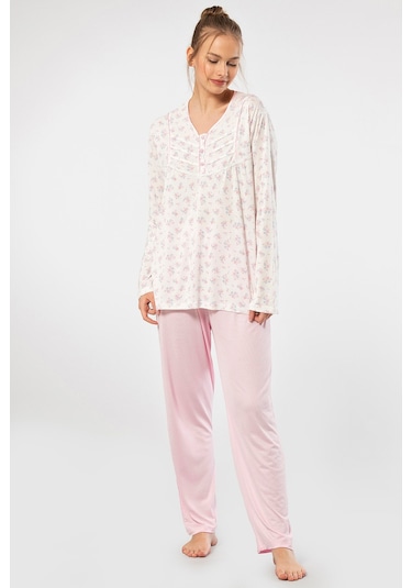 Türen 3366 Kadın Büyük Beden Uzun Kollu Pijama Takım-pembe Pembe