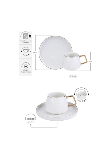 Karaca  Streamline Saturn 6 Kişilik Kahve Fincanı Takımı 100 ml Gold