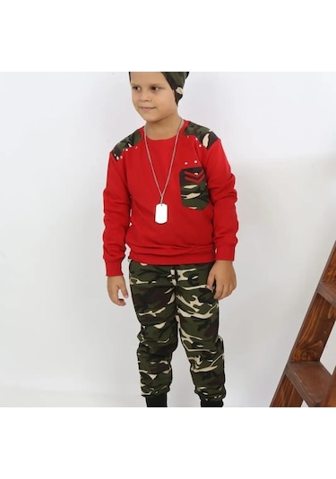 Çocuk Kamuflajlı Bere Kolye Takım