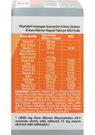Phytodef Immugan Kuersetin Beta Glukan Kara Mürver 30 Kapsül