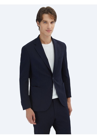 Kip Lacivert Desenli Modern Fit Takım Elbise Lacivert