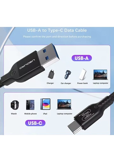 Ugourd 1-metre Pd 60w Usb To Type-c 3.2/gen2/10gbps E-marker Çip