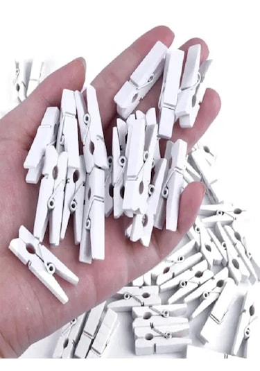 Mobgift 100'lü Beyaz Ahşap Mandal 2.5cm 10'lu Paket-1000 Adet