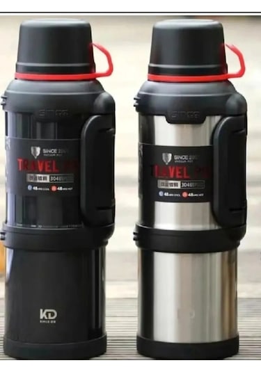 4 Litre Paslanmaz Çelik Vacuum Termos 48 Saat Sıcak Soğuk Dağcı Termos Aile Boyu Siyah