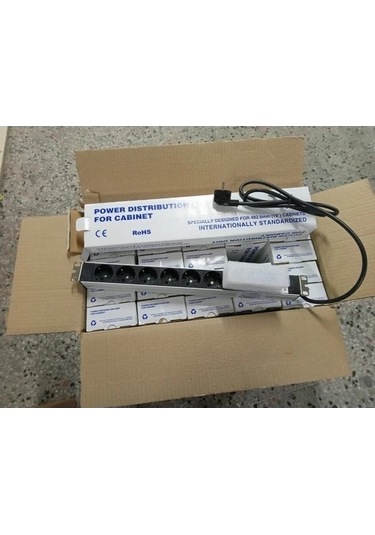 19" 1u 6'lı Schuko Sigortalı Aluminyum Rack Kabin Grup Priz Pdu 5