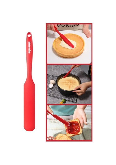 Silicolife Pasta Sıvama Spatulası, Silikon Çikolata Krema Reçel Sıyırma Sıvama Bıçağı Spatulası 25cm Kırmızı Kırmızı