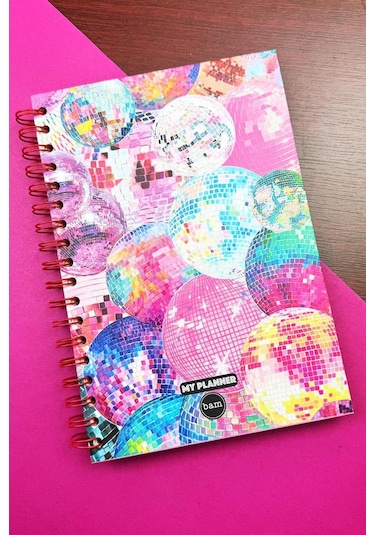 Disko Topu Tasarımlı Spiralli Sticker'lı Tarihsiz Konuşan Ajanda Haftalık Planlayıcı Defter renkli