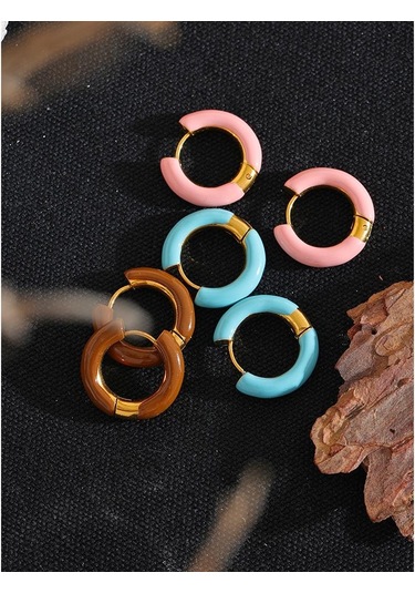 Pembe Eetit 20mm Şeker Renk Mavi Pembe Kahverengi Emaye Paslanmaz Çelik Içi Boş Hoop Küpeler Altın Basit Trendy Y2k Tatlı Takı Hediye Çok Renkli