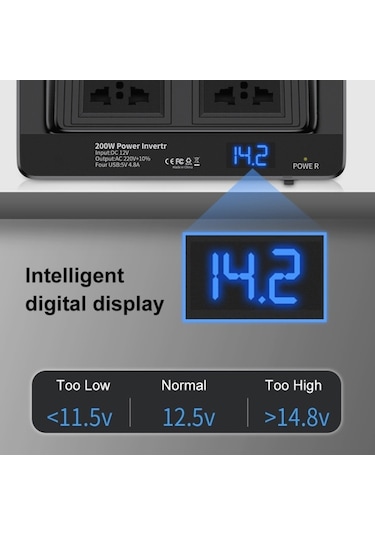 Sones Dc12v 200w Ac220v Araba Akıllı Çok Fonksiyonlu Dijital Ekran İnvertör, Ab Tak