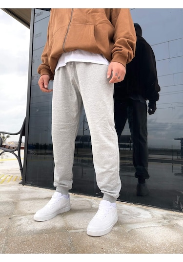 Unisex Şardonlu Eşofman Altı - Gri 001