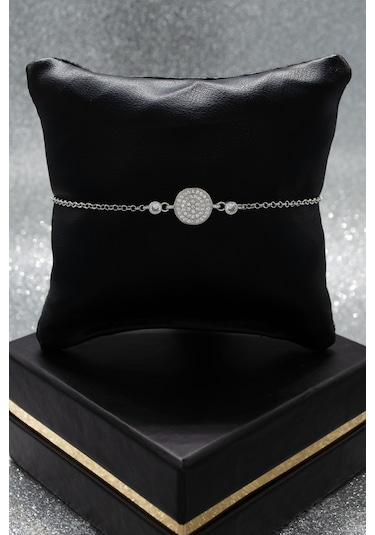 Parmas Design Yuvarlak Zirkon Taşlı 925 Ayar Gümüş Ayarlanabilir Kadın Bileklik - Gümüş