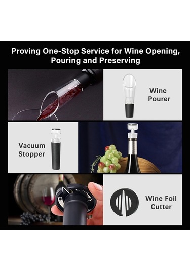 Pazly Şarap Açma Seti: Otomatik Mantar Çekme, Vakumlu Tıpa, Döküm Aparatı - Ev Ve Parti İçin Siyah Siyah