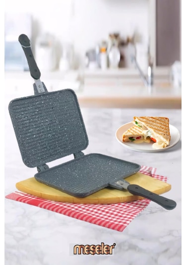 Meşeler Granit Döküm El Tost ve Çok Amaçlı Grill Tava 26 CM Siyah