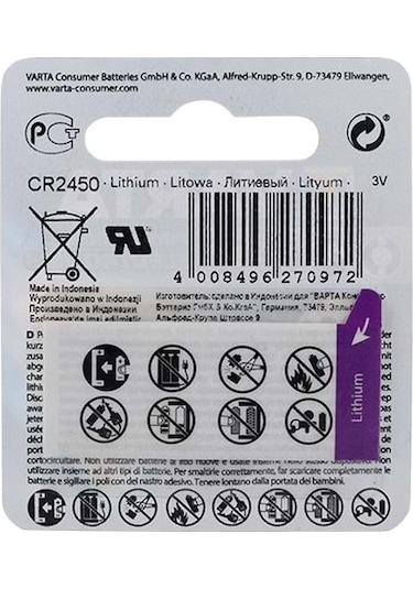 Varta 6450 CR2450 3V Lityum Pil