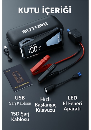 Buture BETA05 4000A 23800mah Taşınabilir Akü Takviye Kiti (Çanta + Led Lamba + Powerbank)
