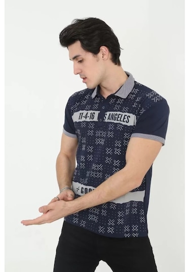 Erkek Yakalı Slim Fit Baskılı Tshirt Çok Renkli