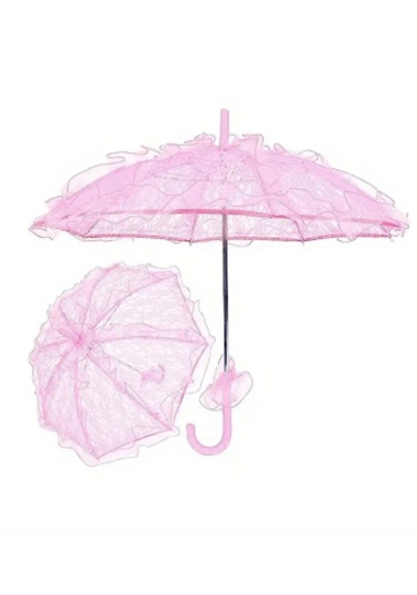 Atay Garage Şemsiye Gelin-düğün-özel Günler İcin Pembe Düz Renk Dantelli 60-58 Boyutlarinda Pembe