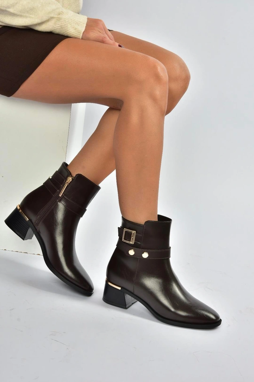 Fox Shoes V518978109 Kahverengi Kalın Topuklu Kadın Bot Kahverengi-suni Deri