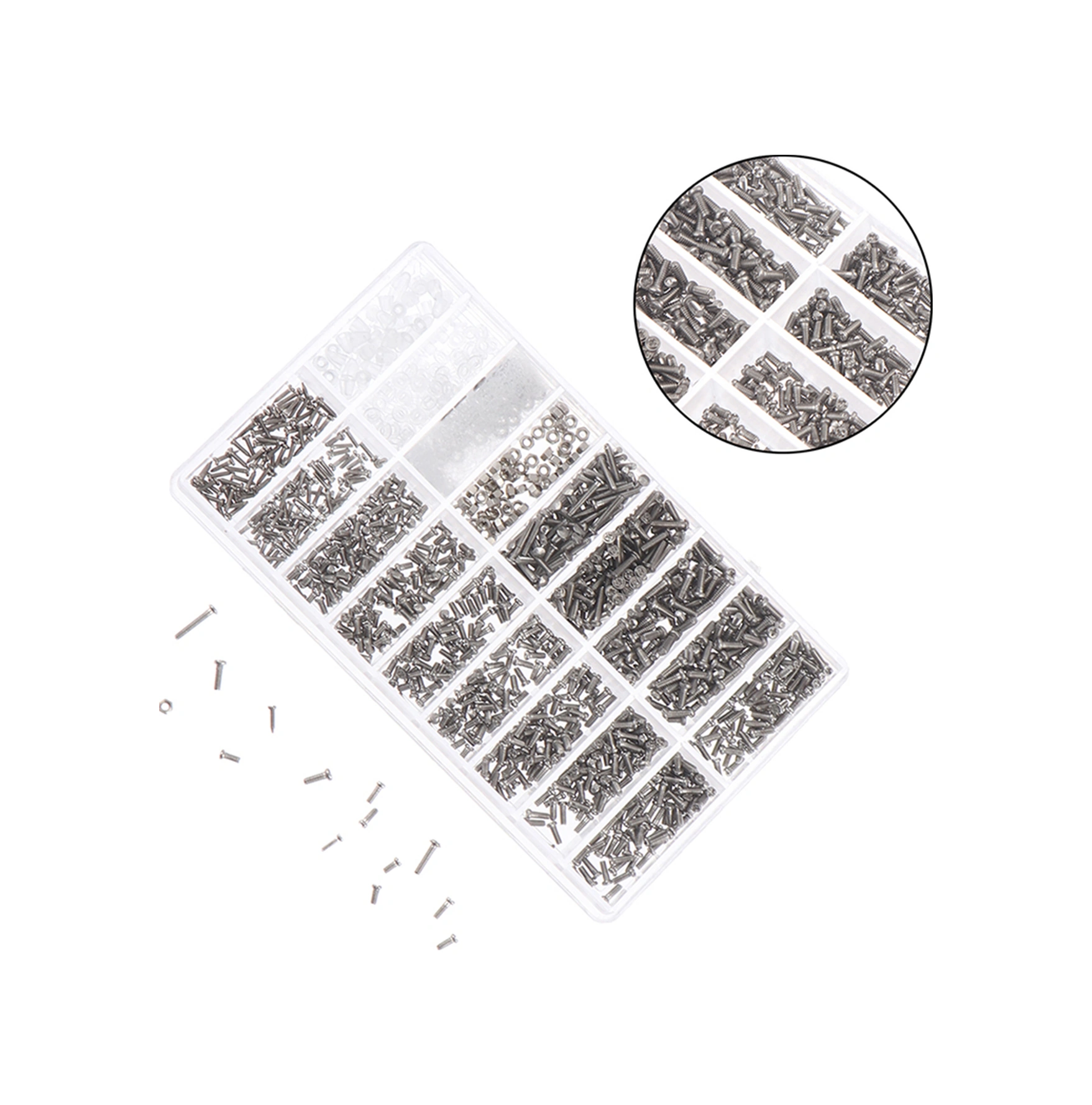 Folinda Gözlük Ve Saat Tamiri İçin 18 Farklı Boyutlu 1000 Adet Demir Vida, Yonga Ve Tornavida Seti - Bölmeli Kutuda Taşınabilir