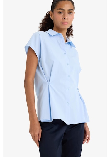 Defacto Fitted Poplin Kısa Kollu Gömlek F7313ax25aube823 Mavi