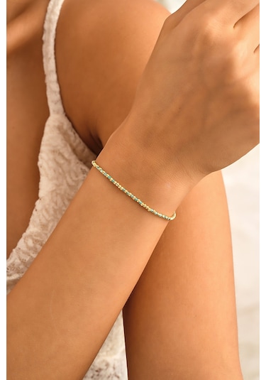 Sefa Gold 14 Ayar Altın Turkuaz Mine Boncuk Bileklik Sarı - Beyaz Altın