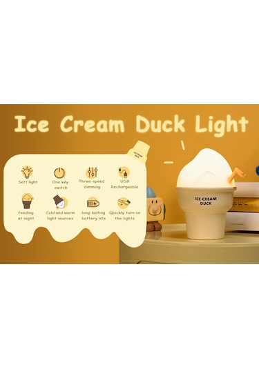 Dondurma Ördek Gece Lambası, Silikon Emzirme Lambası, Usb Şarj Edilebilir Diğer