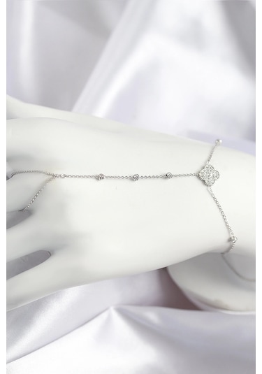 Pirinç Zirkon Taşlı Yonca Model Gümüş Renk Şahmeran - Tj-sn718 Çok Renkli