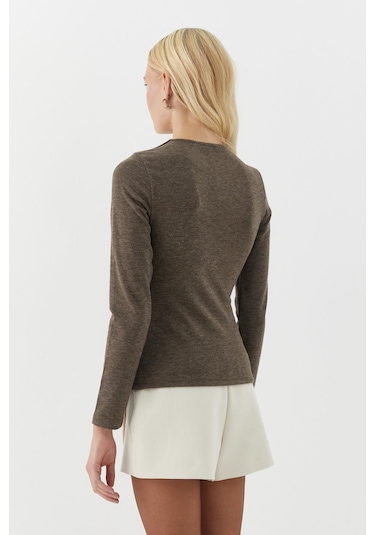 Yakası Halka Detaylı Bluz Kahverengi Kahverengi