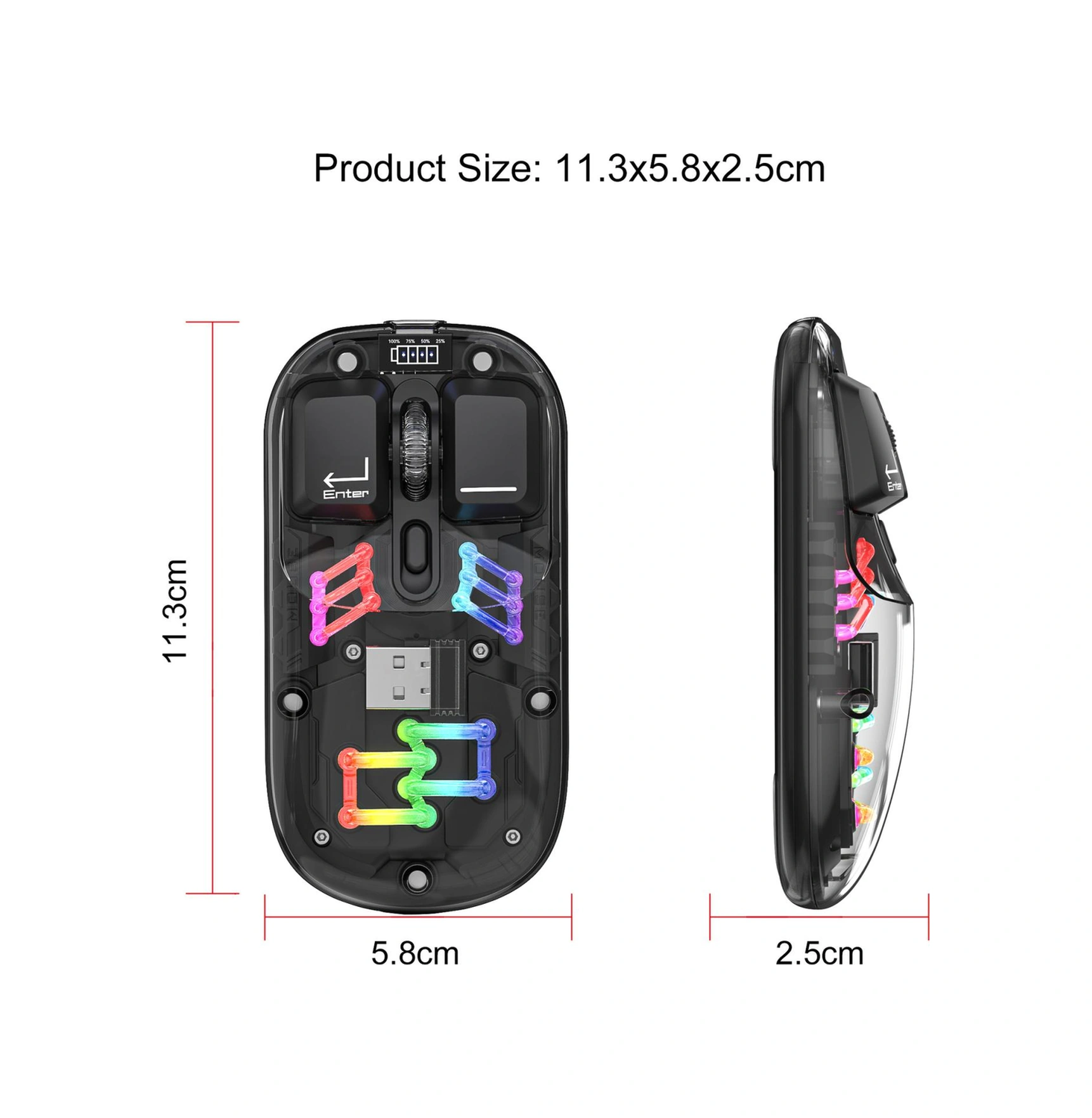 Sones Hxsj T200 Çift Modlu 2.4g Bt5.0 Şeffaf Rgb Kablosuz Fare Diğer