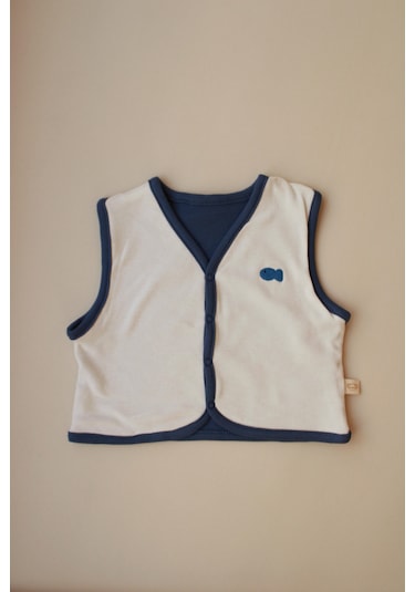 Balık Nakışlı Çift Taraflı Yelek Krem