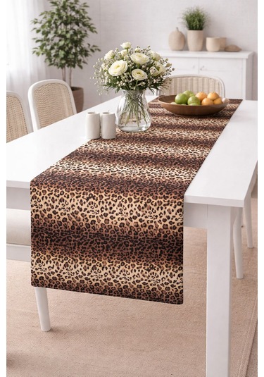 Babyface Kumaş Desenli Dijital Baskı Masa Runner 40x140 Cm Astarlı Leopar