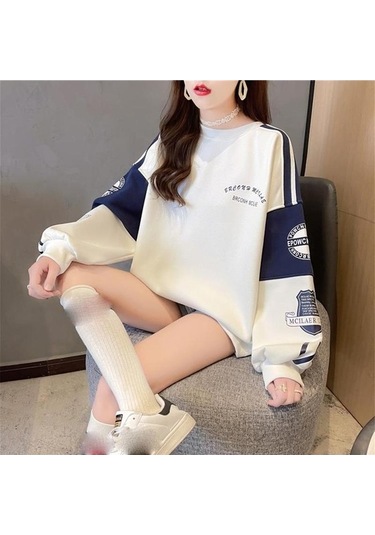 Novahub Yeşil Gevşek Dikiş Hoodie Kadın Yuvarlak Boyun Kadın Hoodies & Sweatshirt Sonbahar Kış Üstü Yeşil