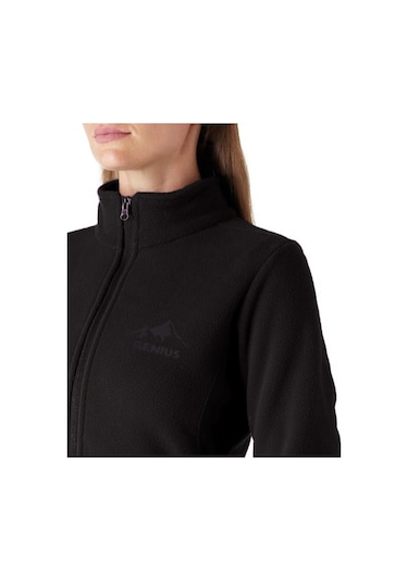 Genıus Store Kadın Tam Fermuarlı Kalın Outdoor Polar Ceket Siyah