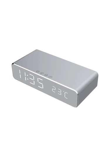 Leezsing Siyah Qı Kablosuz Şarj Cihazı İle Led Saat, 3 Alarm, Sıcaklık Göstergesi Ve Usb Portu - Ofis/ev Masaüstü Aleti