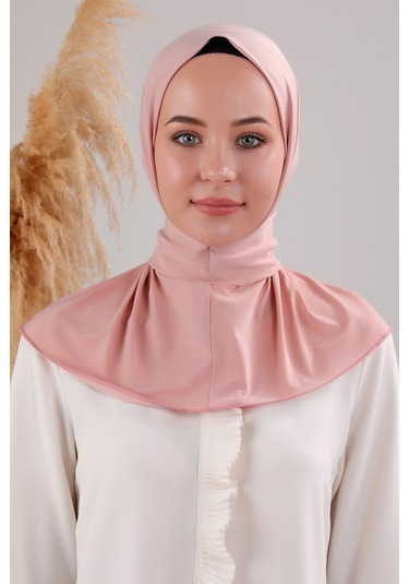 Kadın Tesettür Pratik Çıtçıtlı Sandy Deniz Havuz Uyumlu Fular Hazır Bone Pudra Pudra