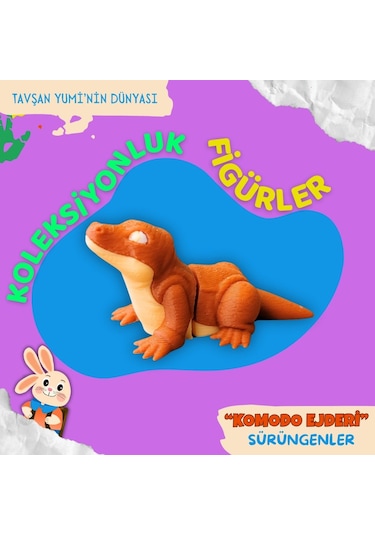 Tavşan Yumi Sürüngenler Koleksiyonu - 4 Parça 5-7 Cm Hareketli Oyuncaklar Ve Bilgilendirici Kartlar "