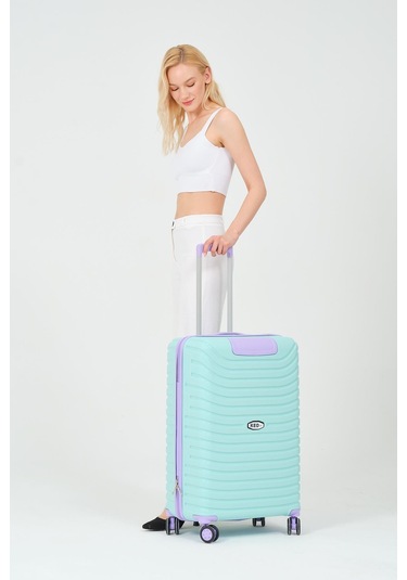 Keo-plus Turkuaz-lila Orta Boy Silikon Kırılmaz Pp Valiz Siyah