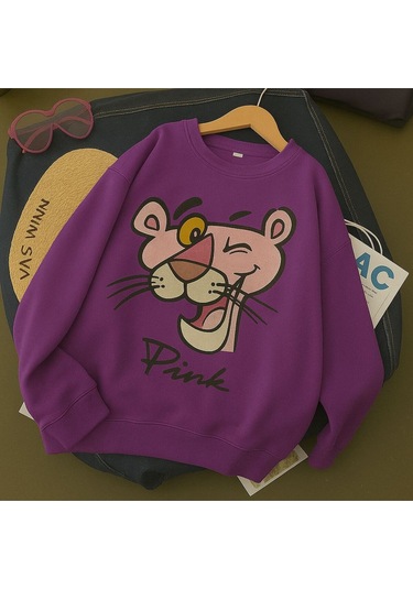 Benroma Pink Baskılı Unisex Sweatshırt Mor