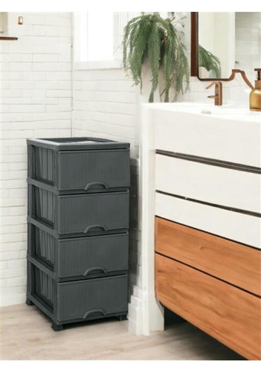 Omnipazar Elf-n293 Nostalji Plastik Mutfak Komidin Sebzelik 4 Katlı Antrasit