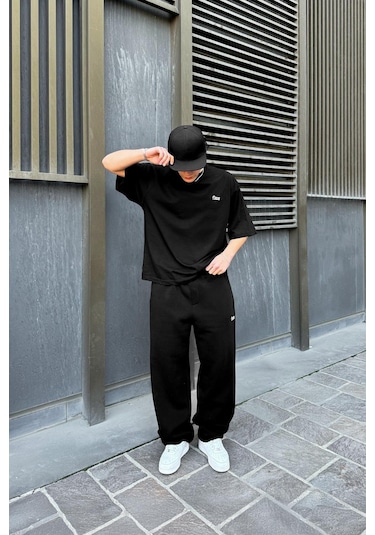 Flaw Nakışlı Oversize Tişört Siyah Siyah
