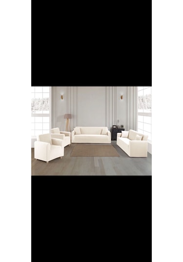 Krem 3+3 Koltuk Örtüsü Çekyat Kanepe Kılıfı Lastikli Esnek