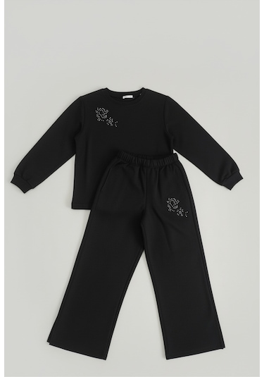 Kız Çocuk Eşofman Takımı 2 Li Alt Üst Siyah