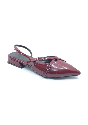 Feles Toka Detaylı Kısa Topuklu Arkası Açık Kadın Babet Ayakkabı Bordo