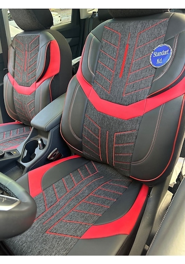 Argalı Fiat Doblo Araca Uygun Oto Koltuk Kılıfı Üniversal Keten Ve Suni Deri Cepli Oto Koltuk Kılıf Kırmızı